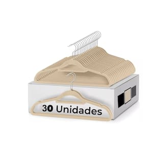 Cabides De Veludo Adulto Fino Antideslizante Roupas 30 Peças Bege