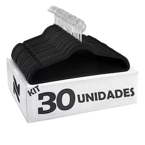 Cabides De Veludo Adulto Fino Antideslizante Roupas 30 Peças Preto