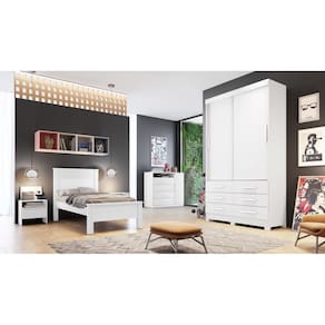 Guarda Roupa Solteiro 2 Portas 6 Gavetas - Buriti-Branco - Móveis Novo Horizonte