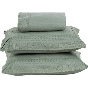 Colcha Queen Home Paris com Bordado Inglês Micropercal 300 Fios Toque de Algodão 3 Peças - Verde - 100% Poliéster