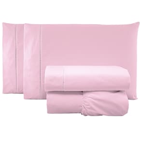 Jogo de Lençol Casal Padrão Percal 200 Fios 100% Algodão 4 Peças - Rosa