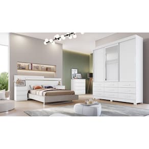 Guarda Roupa Solteiro com Espelho 3 Portas 9 Gavetas - Buriti-Branco - Móveis Novo Horizonte