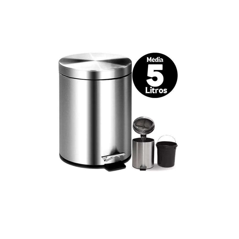 Lixeira Pedal Aço Inox Tampa 5l Média Alça Balde Removível