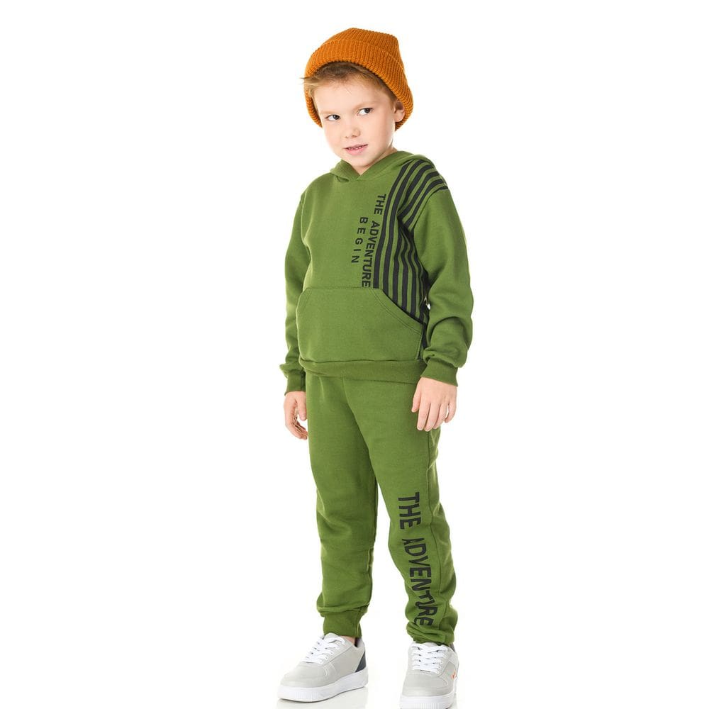 Conjunto Moletom Infantil Masculino felpudo Roupa de frio com touca