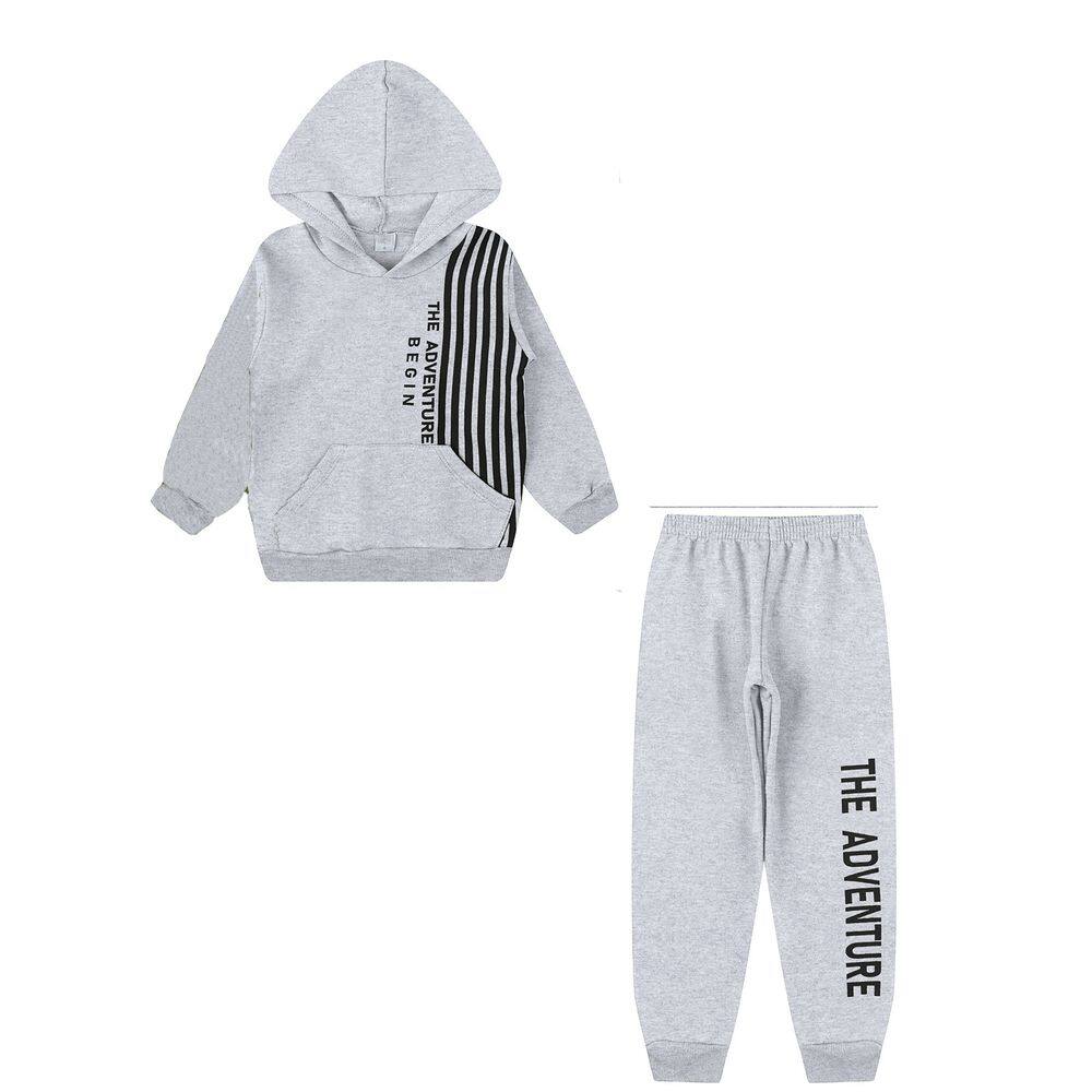 Conjunto Moletom Infantil Masculino felpudo Roupa de frio com touca