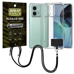 Capinha Com Cordão Moto G23 + Película De Vidro 3D