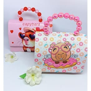 Bolsa Infantil Mini Bag Cute Alça Mão Pérola Bolsinha Desenho Capivara Alça Transversal Corrente Passeio Tendência Moda