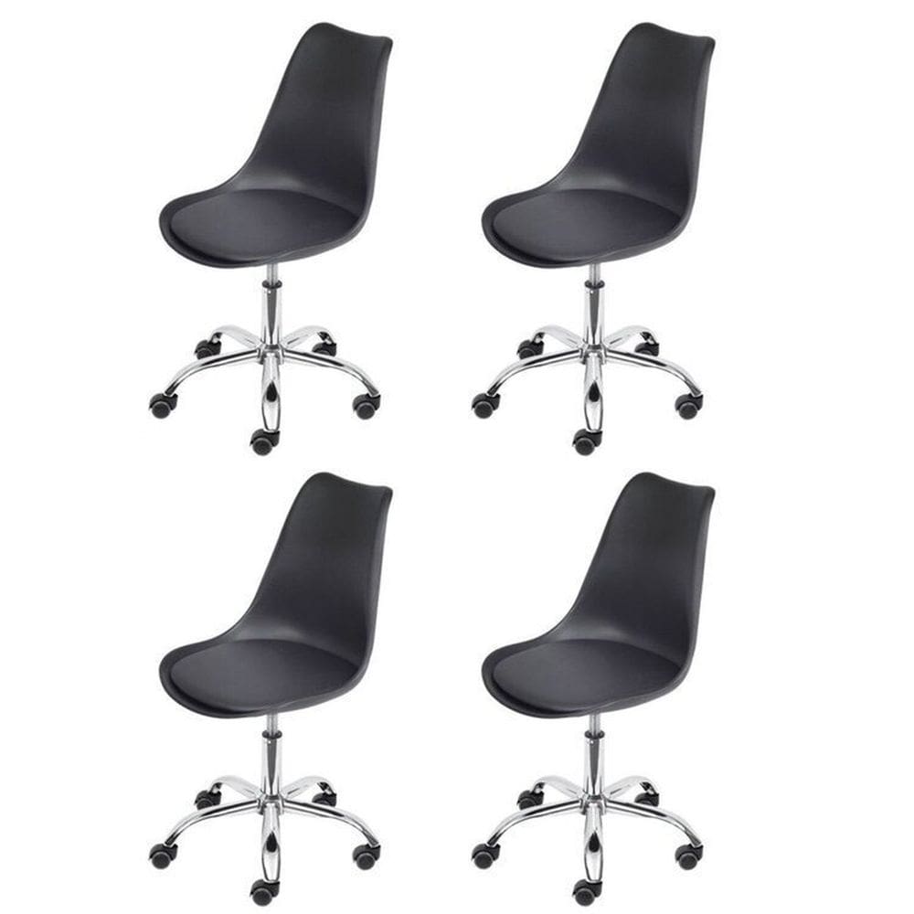 Kit 4 Cadeiras para Escritório Decorativa Giratória Joly 1108 Preto