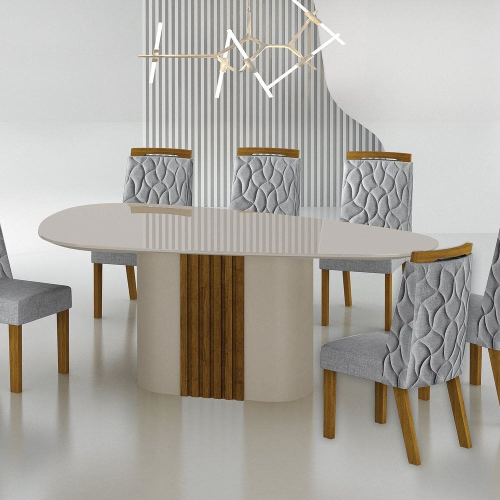 Conjunto Sala de Jantar Mesa Dacota 6 Cadeiras Dacota Freijó/Linho Cinza