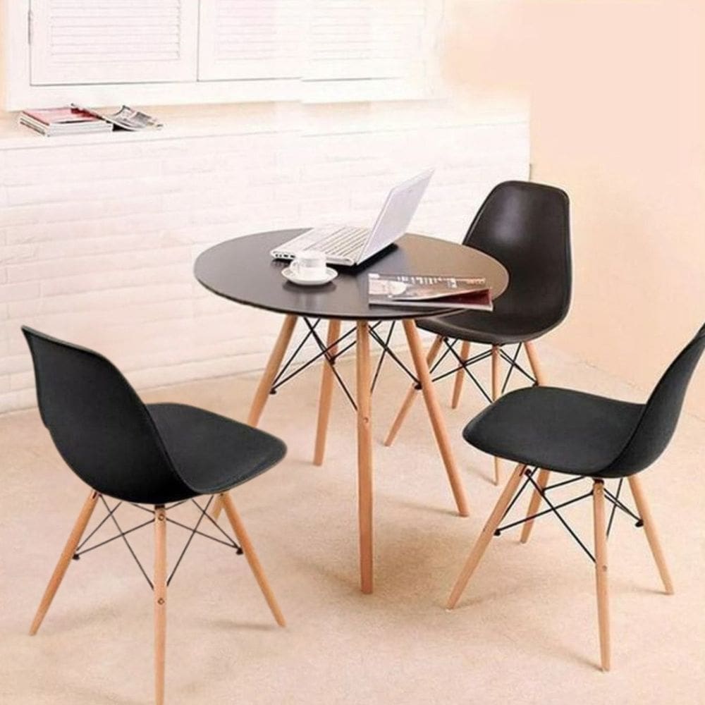 Mesa de Jantar 90 Eiffel e 03 Cadeiras Eiffel Mdf Tx Preto