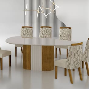 Conjunto Sala de Jantar Mesa Dacota 6 Cadeiras Dacota Freijó/Palha