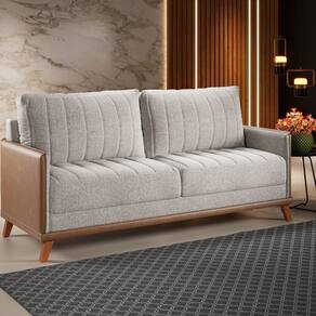 Sofá Living 200cm 4 Lugares com Pés de Madeira Seletto Kaki