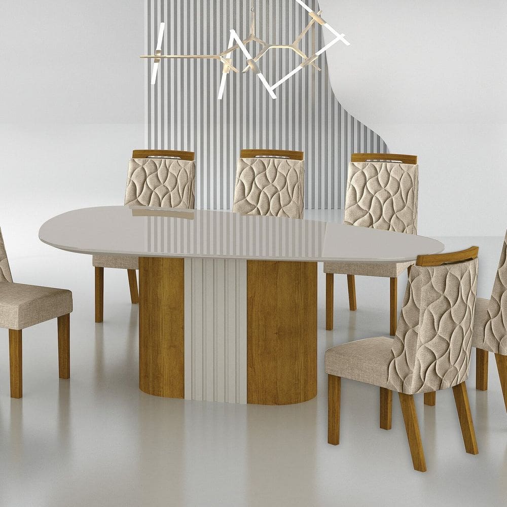 Conjunto Sala de Jantar Mesa Dacota 6 Cadeiras Dacota Freijo/linho palha