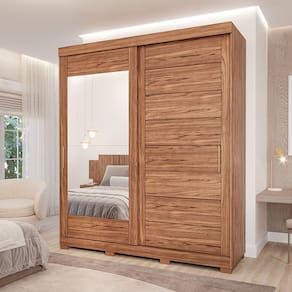 Guarda-Roupa Casal 235cm 2 Portas de Correr com Pés e Espelho 100% MDF Firenze Espresso Móveis