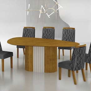 Conjunto Sala de Jantar Mesa Dacota 6 Cadeiras Dacota Freijó/Linho Cinza