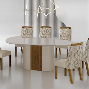 Conjunto Sala de Jantar Mesa Dacota 6 Cadeiras Dacota Freijó/Palha