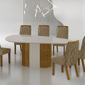 Conjunto Sala de Jantar Mesa Dacota 6 Cadeiras Dacota Freijó/Camurça