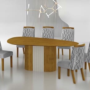 Conjunto Sala de Jantar Mesa Dacota 6 Cadeiras Dacota Freijó/Linho Cinza