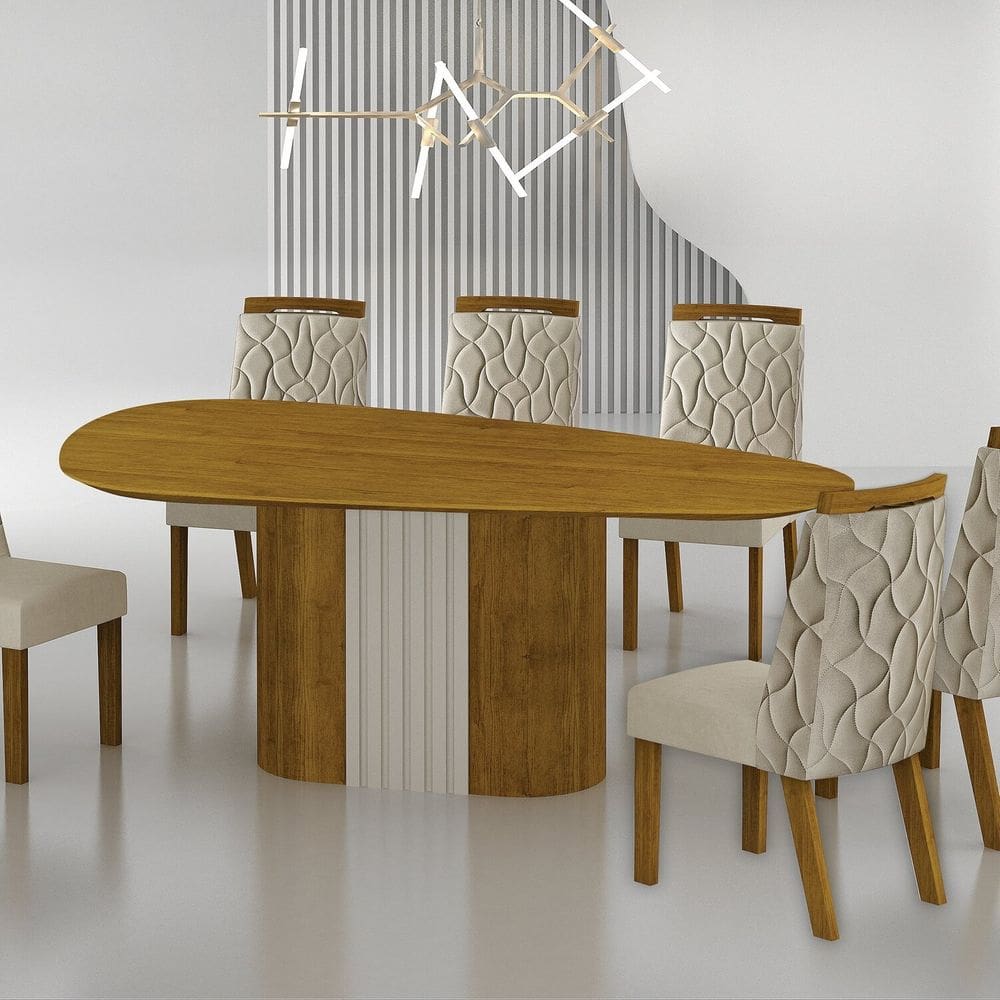 Conjunto Sala de Jantar Mesa Dacota 6 Cadeiras Dacota Freijo/linho palha