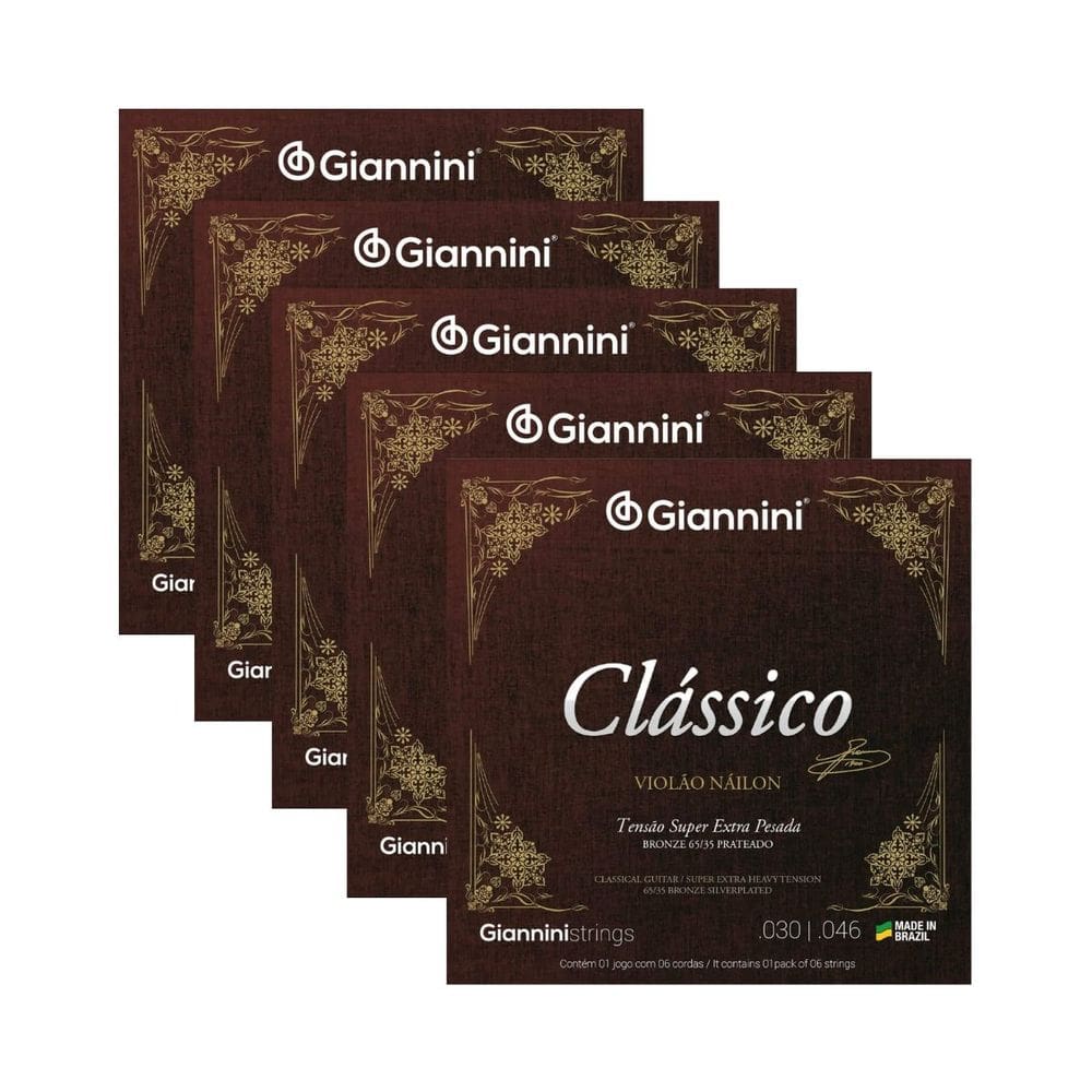 Kit 5 Encordoamento Violão Giannini Nylon Clássico Bronze GENWSXPA Super Extra Pesada