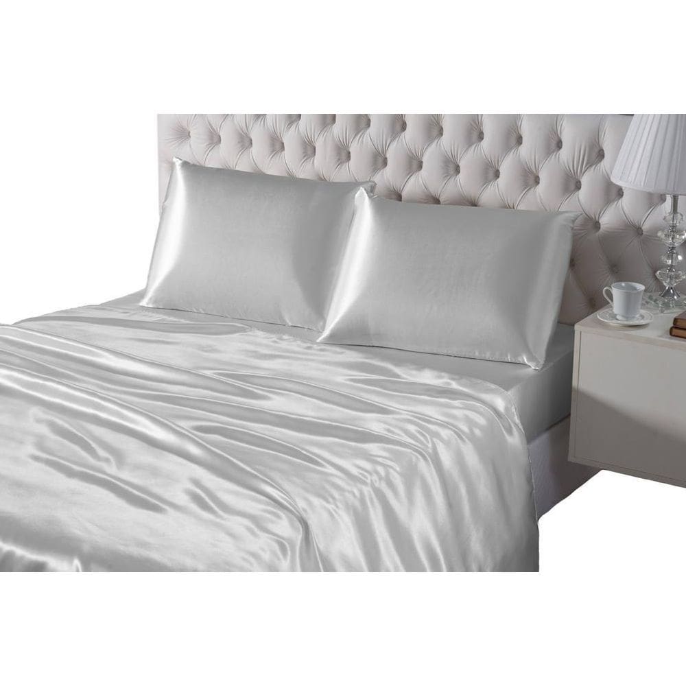 Lençol 4 Peças Casal King Prata Seda Lençol Elástico