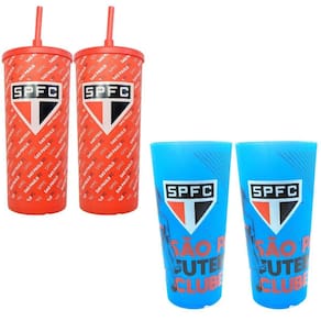 Kit 4 Copos Plástico 500Ml Premium Tampa Canudo Grande Time