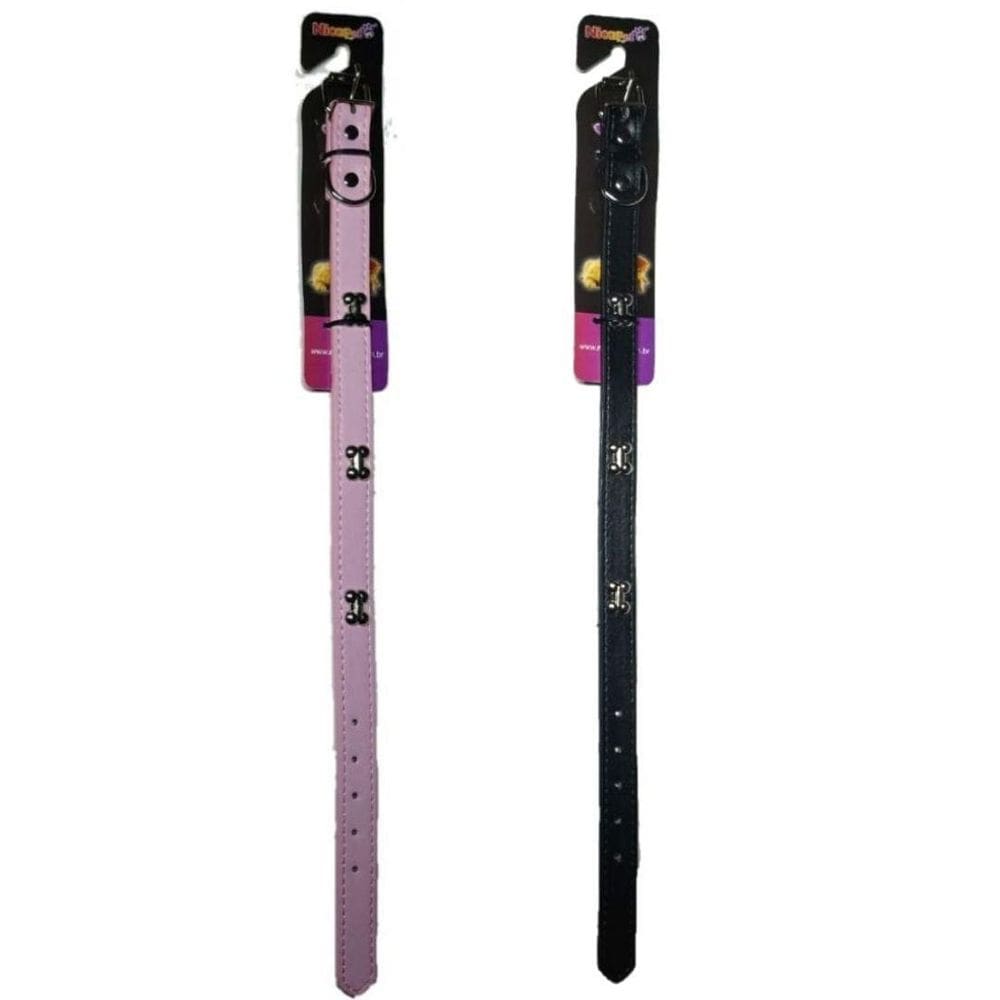 Kit 2 Coleiras Courino Para Cachorros Com Aplique De Ossinho
