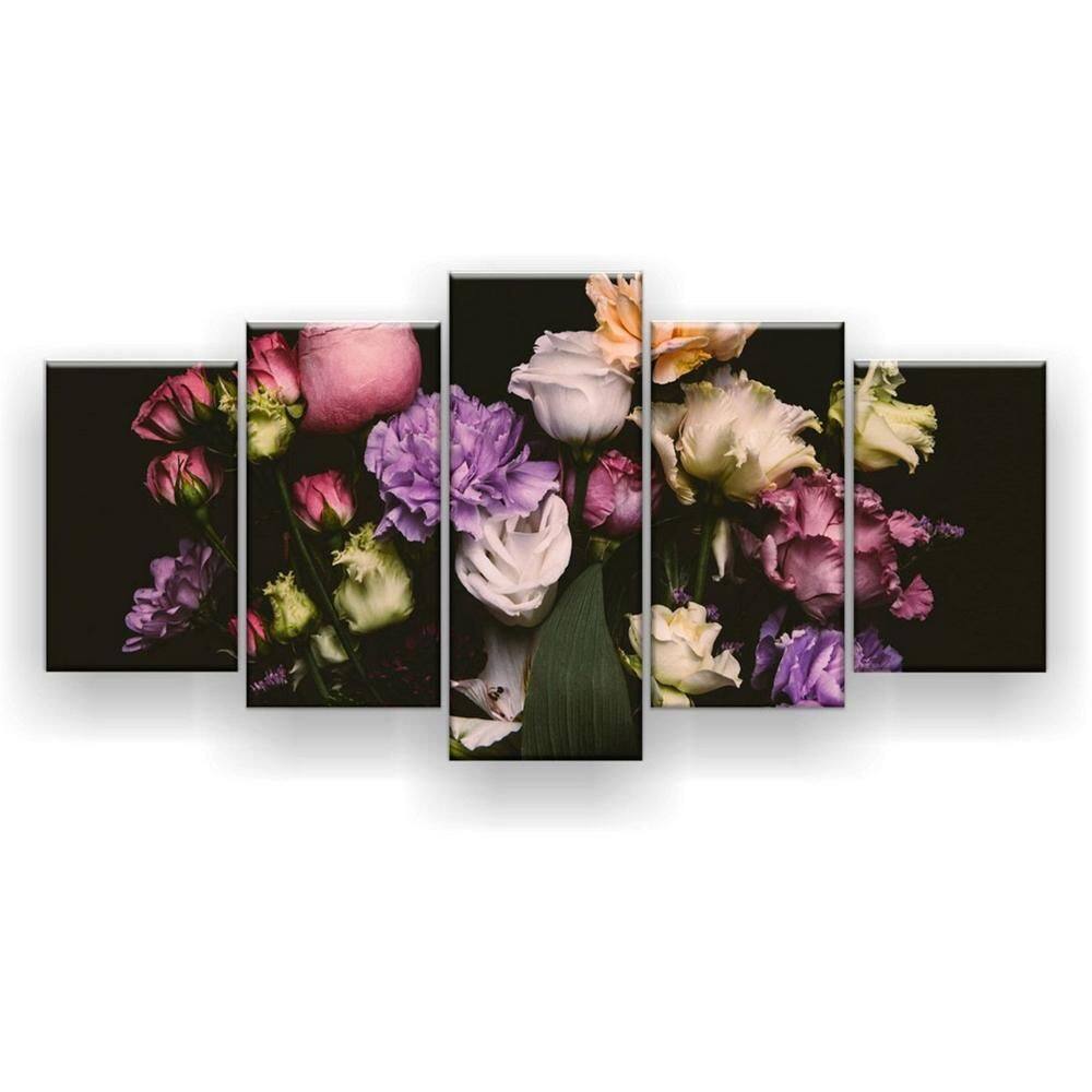 Quadro Decorativo Mosaico 5 Peças Flores Desabrochando