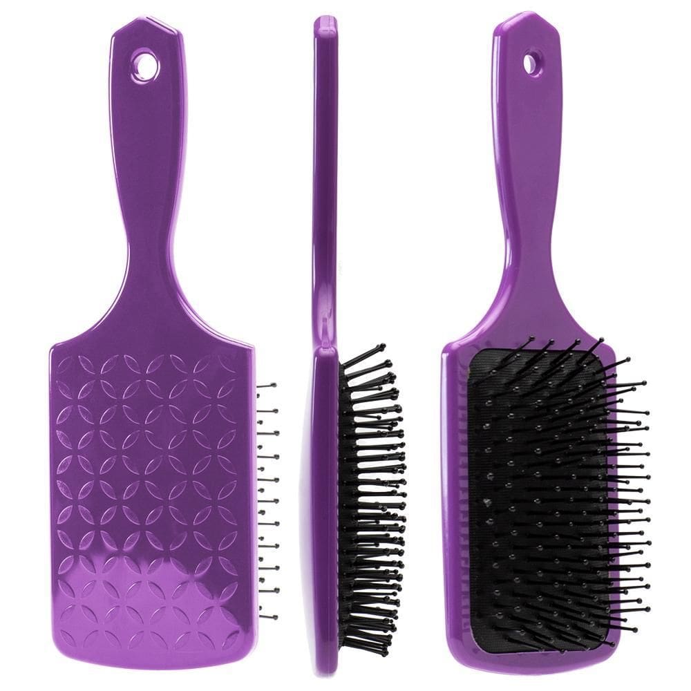 Kit 03 Escova Raquete Roxa Almofadada Profissional Beleza