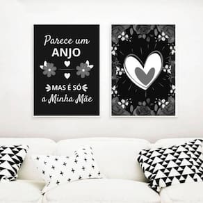 Kit 2 Quadros Decorativos Mãe Anjo 33X24Cm Com Vidro Branca