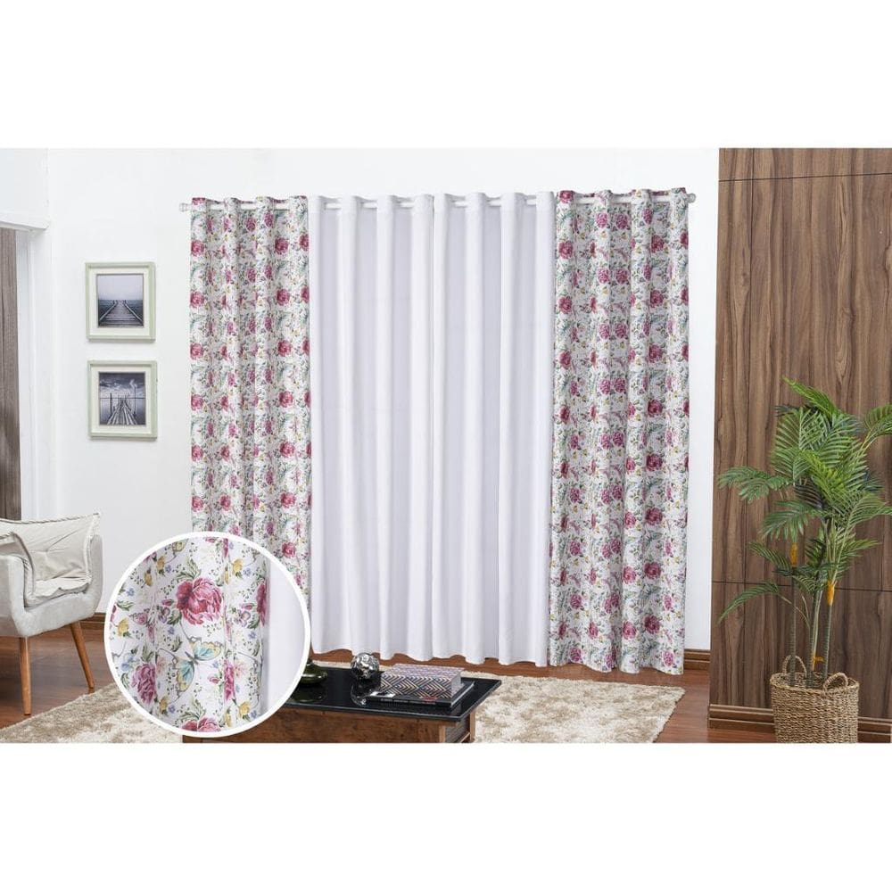 Cortina Floratta Decoração De Sala, Cozinha, 4,00M X 2,20M