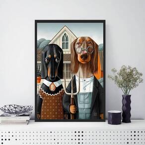 Quadro Senhor E Senhora Dachshund 24X18Cm Moldura Preta