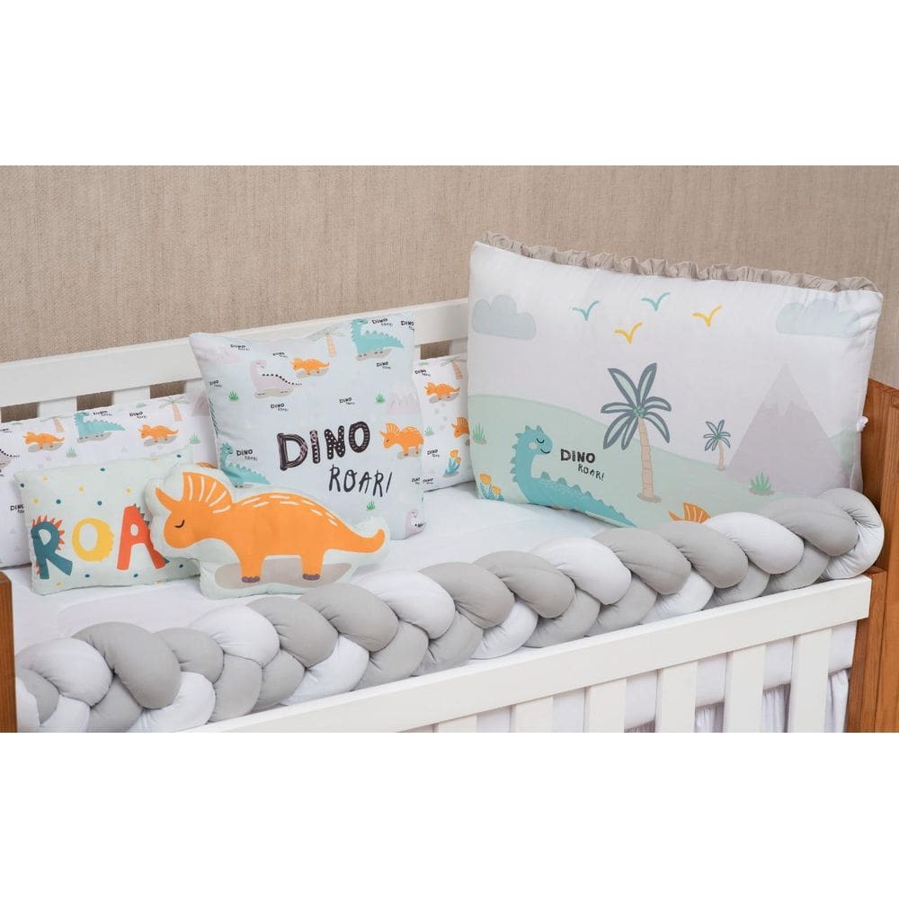 Kit Berço 10 Peças Com Enchimento Para Menino Dino Trança