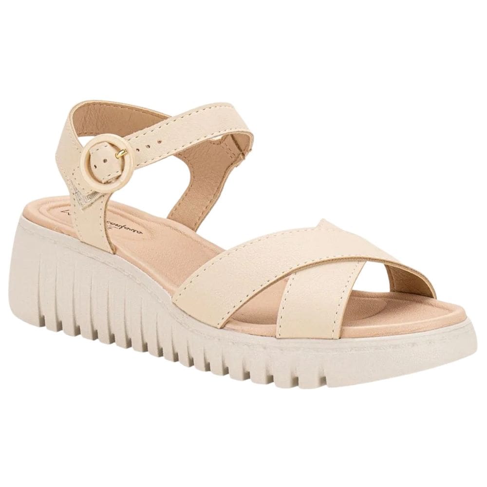Sandália Modare Comfort Tiras Cruzadas Antiderrapante Feminina Creme