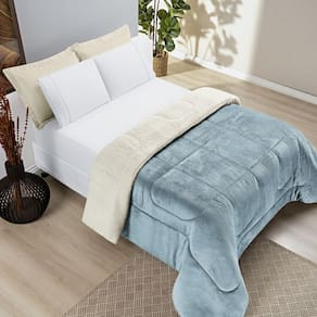 Coberdrom Casa Scarpa Apollo Queen Sherpa Pele de Carneiro + Manta Flannel - Azul Quartzo