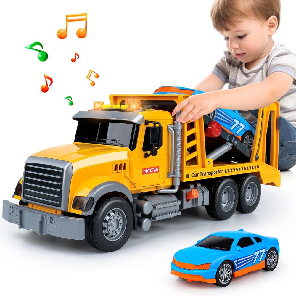 Porta-carros de transporte de caminhões de brinquedo com carro de corrida Dwi Dowellin