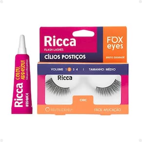 Cílios Postiços + Cola Branca Ricca Belliz Fox Eyes Chic Vol:2 Medio Cód.2692