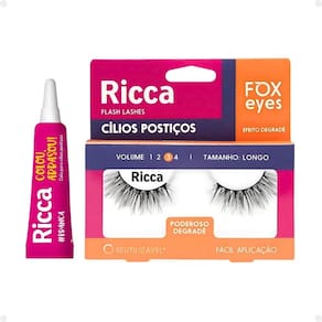 Cílios Postiços + Cola Branca Ricca Belliz Fox Eyes Poderoso Degradê Vol:3 Longo Cód.2693