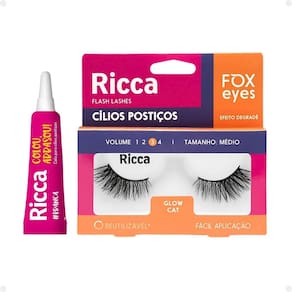 Cílios Postiços + Cola Branca Ricca Belliz Fox Eyes Glow Cat Vol:3 Médio Cód.2694