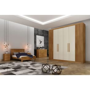 Guarda Roupa Casal 6 Portas 6 Gavetas - Santoro Ripado-Cumaru/Fendi - Móveis Novo Horizonte