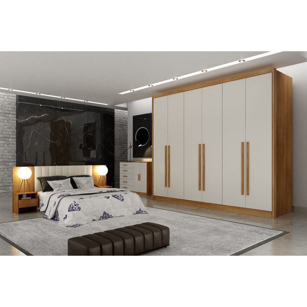 Guarda Roupa Casal 6 Portas 8 Gavetas - Himalaia-Cumaru/Fendi- Móveis Novo Horizonte