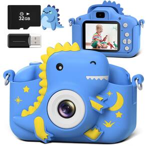 Câmera infantil GREENKINDER Dinosaur Toddler 20MP 1080P azul escuro
