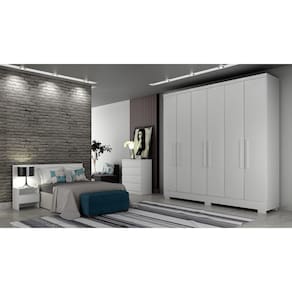 Guarda Roupa Solteiro com Pés 6 Portas 4 Gavetas - Veneza-Branco - Móveis Novo Horizonte