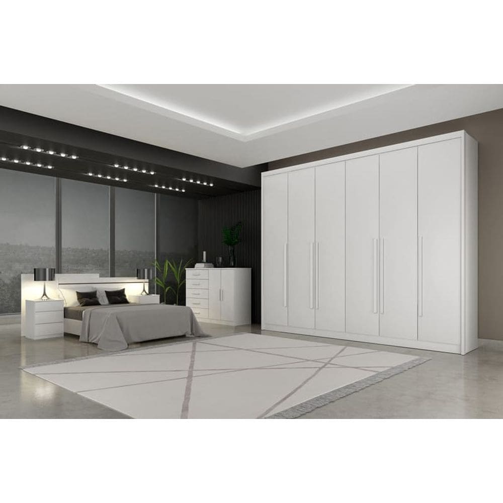 Guarda Roupa Casal 6 Portas 8 Gavetas - Coimbra-Branco - Móveis Novo Horizonte