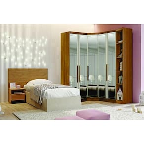 Modulado Closet Completo Espelhado 5 Portas 6 Gavetas - Linea-Cumaru - Móveis Novo Horizonte