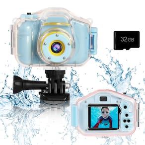 Câmera impermeável para crianças Agoigo 5MP 1080p HD tela de 2 polegadas azul