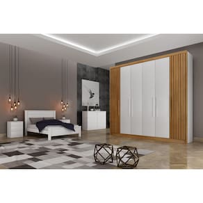 Guarda Roupa Casal 6 Portas 6 Gavetas - Santoro Ripado-Branco - Móveis Novo Horizonte