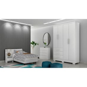 Guarda Roupa Solteiro com Pés 4 Portas 3 Gavetas - Berlim-Branco - Móveis Novo Horizonte