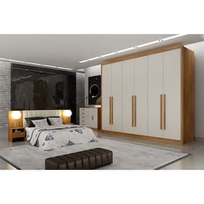 Guarda Roupa Casal 6 Portas 8 Gavetas - Himalaia-Cumaru/Fendi- Móveis Novo Horizonte