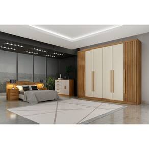 Guarda Roupa Casal 6 Portas 6 Gavetas - Coimbra Ripado-Cumaru/Fendi - Móveis Novo Horizonte